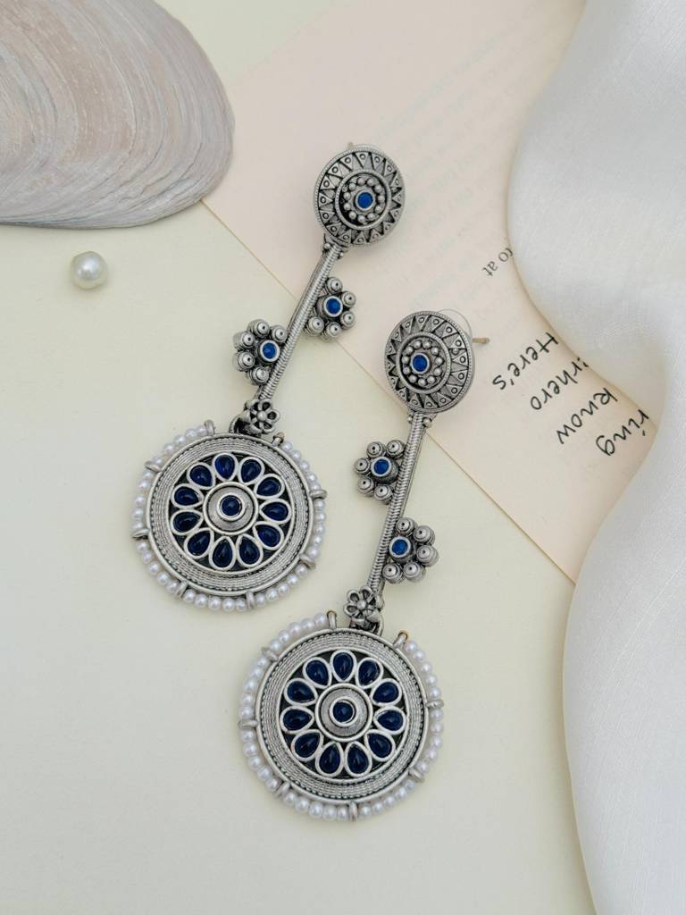 Unique German Silver Earrings For Women : GSEarringKC106Blue
