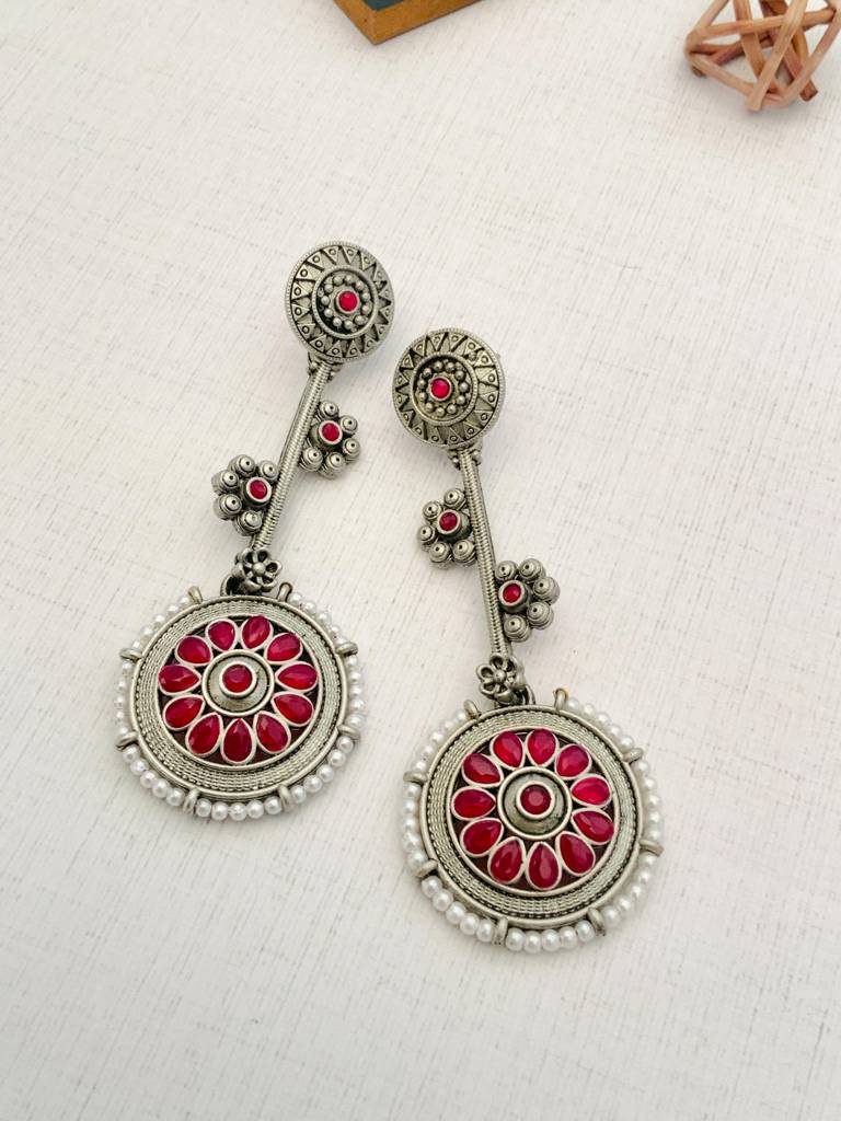 Limited Edition High Quality German Silver Earrings : GSEarringKC106Red