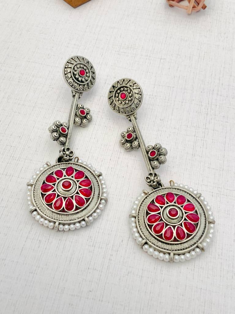 Limited Edition High Quality German Silver Earrings : GSEarringKC106Red