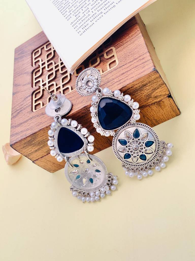 Glamorous Blue High Quality German Silver Earrings : GSEarringKC114Blue