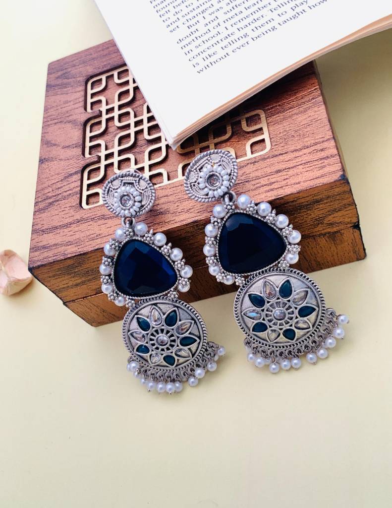 Glamorous Blue High Quality German Silver Earrings : GSEarringKC114Blue