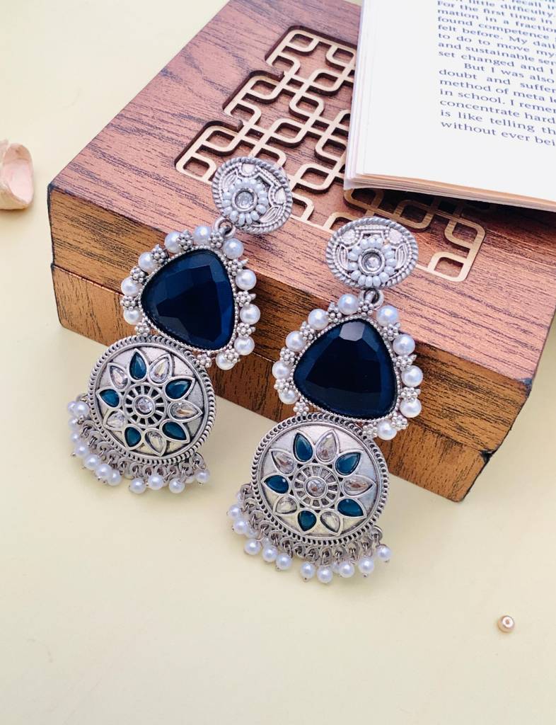 Glamorous Blue High Quality German Silver Earrings : GSEarringKC114Blue