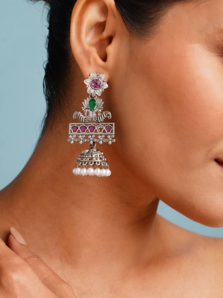 Elegant German Silver Plated Pearl Drop Earrings-Gsearringkc115R02 : GSEarringKC115R02