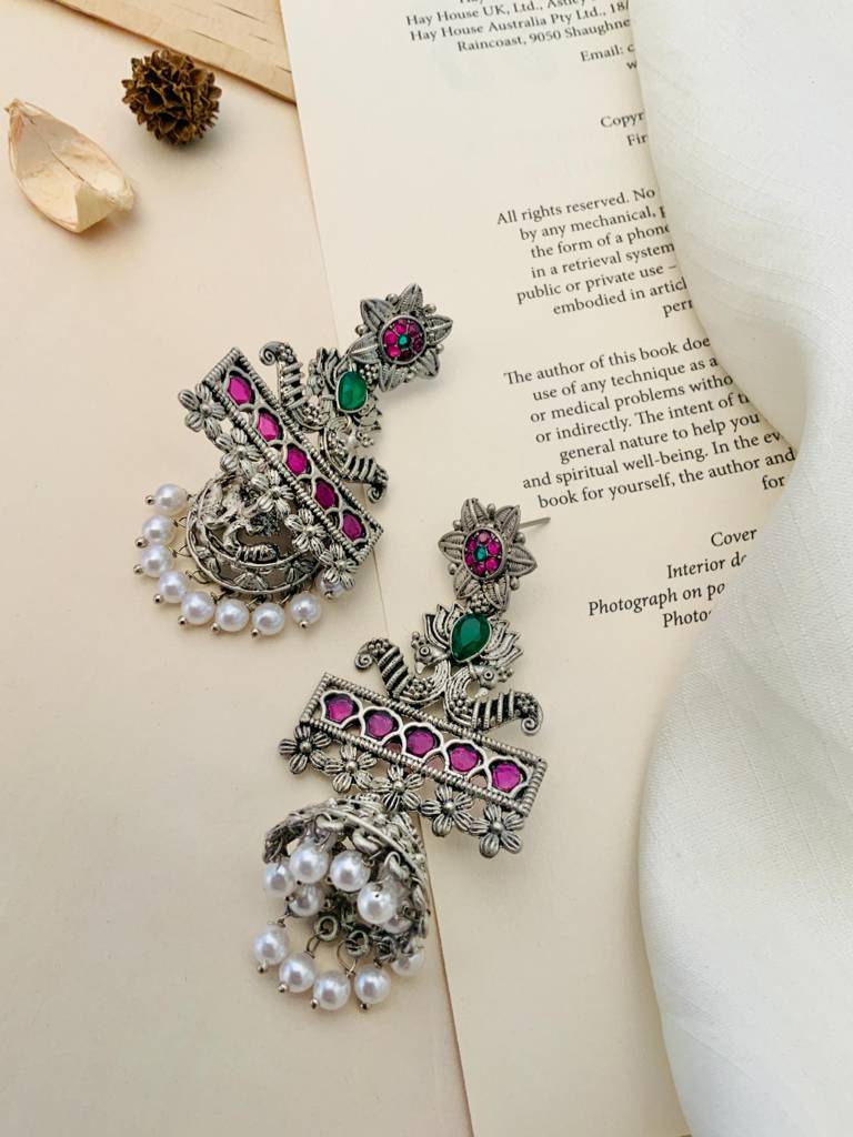 Elegant German Silver Plated Pearl Drop Earrings-Gsearringkc115R02 : GSEarringKC115R02
