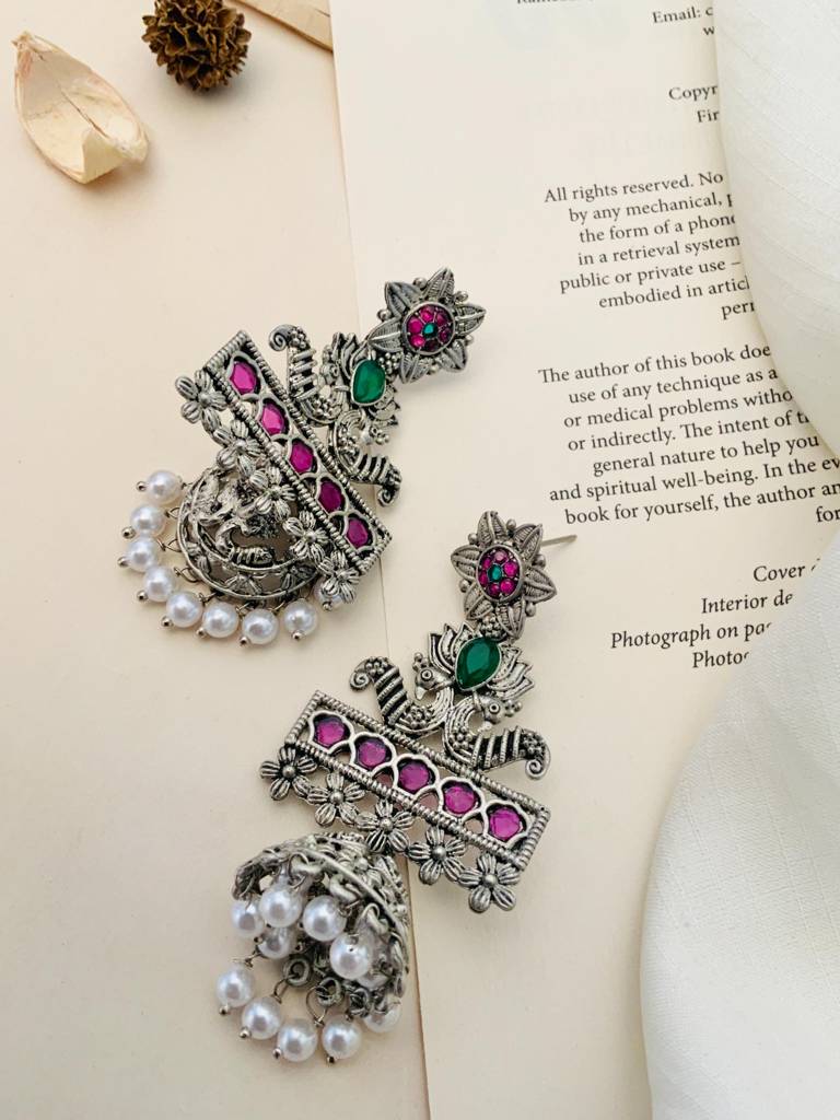 Elegant German Silver Plated Pearl Drop Earrings-Gsearringkc115R02 : GSEarringKC115R02