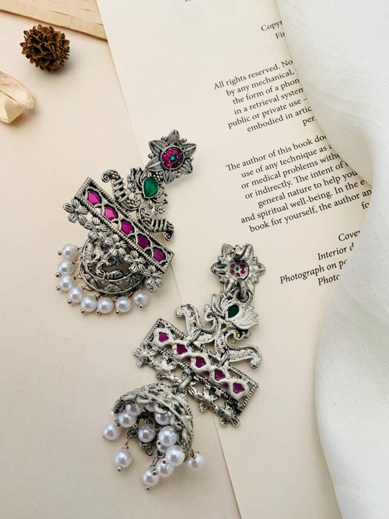 Elegant German Silver Plated Pearl Drop Earrings-Gsearringkc115R02 : GSEarringKC115R02
