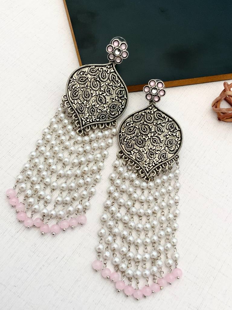 Trending High Quality German Silver Earrings : GSEarringKC125Pink