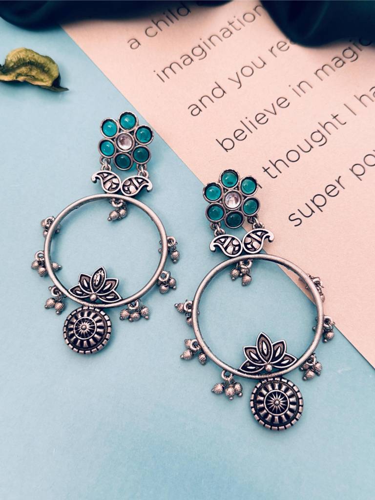 Luxury High Quality German Silver Earrings : GSEarringKC126Green