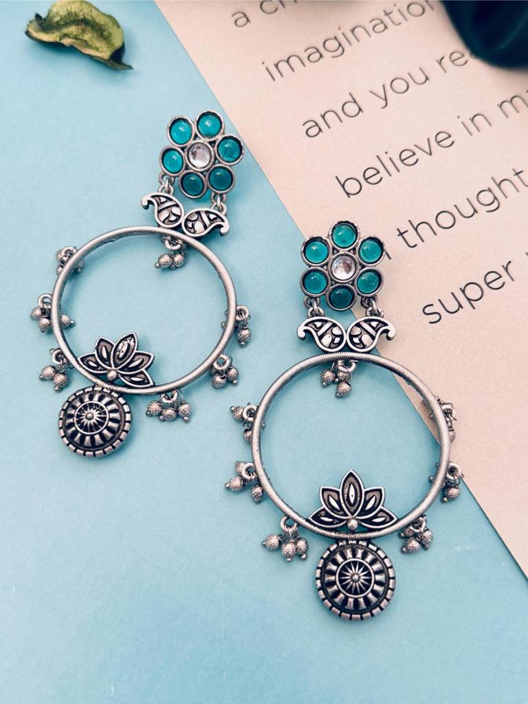 Luxury High Quality German Silver Earrings : GSEarringKC126Green