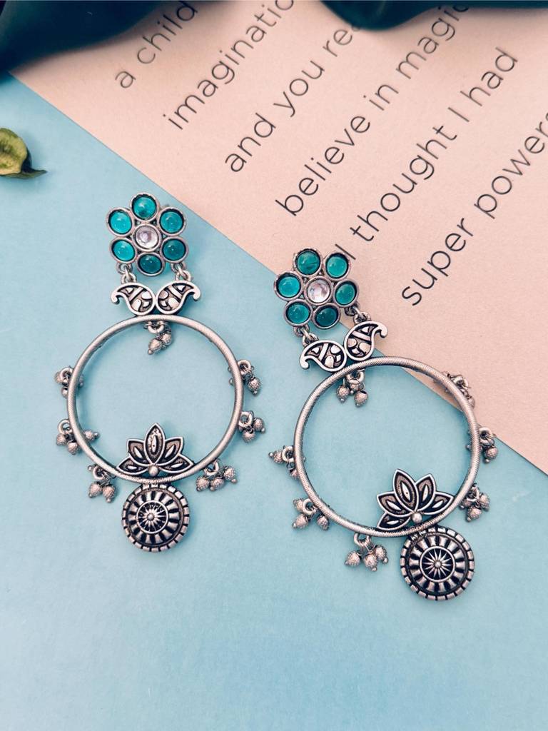 Luxury High Quality German Silver Earrings : GSEarringKC126Green