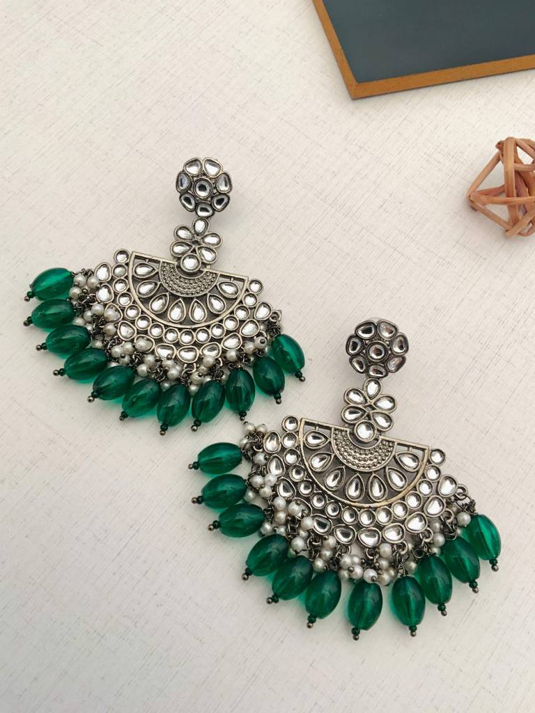 Charming High Quality Gold Plated Earrings : GSEarringKC127Green