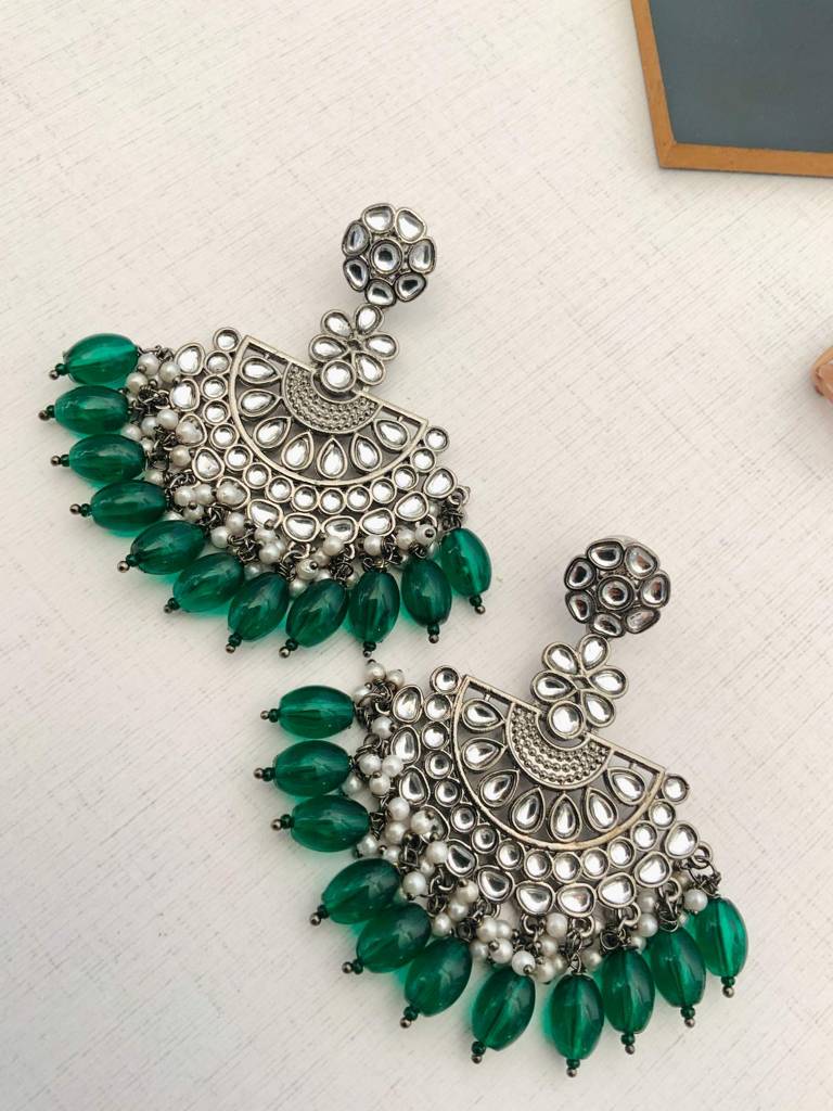 Charming High Quality Gold Plated Earrings : GSEarringKC127Green