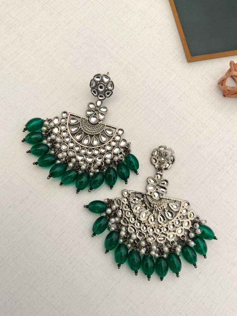 Charming High Quality Gold Plated Earrings : GSEarringKC127Green