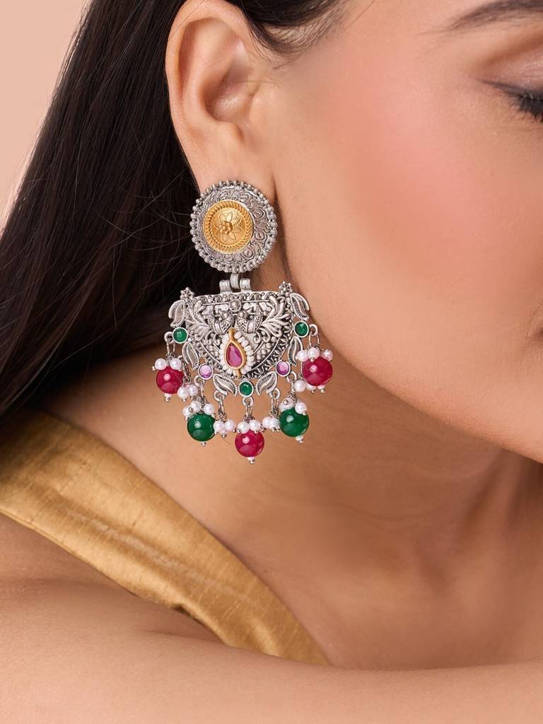 Elegant Dual Plated Drop Earrings-Gsearringkc138R03 Brass Multi One  Size