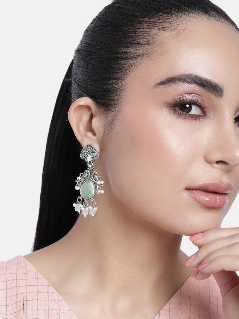 Stunning Meena Work Baby Pink German Silver Earrings : GSEarringKC70