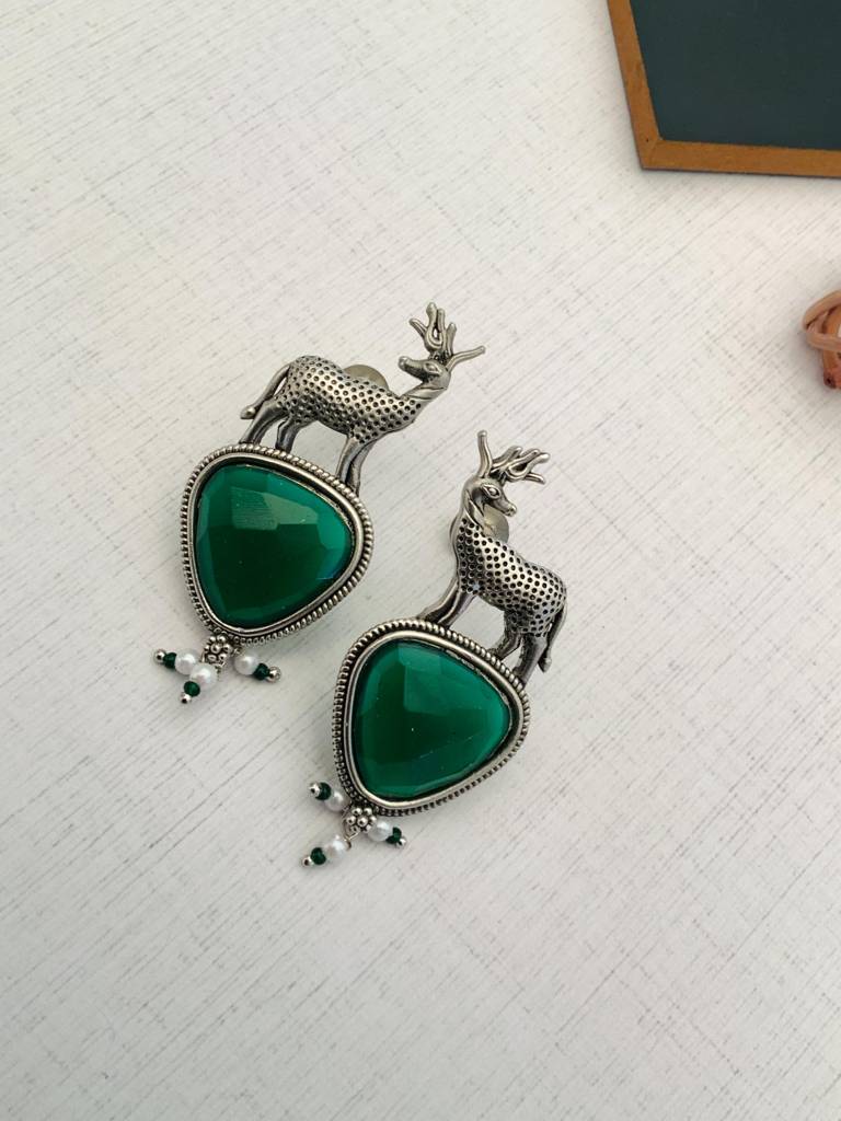 Elegant German Silver Plated Drop Earrings-Gsearringkc95Greenr02 : GSEarringKC95GreenR02