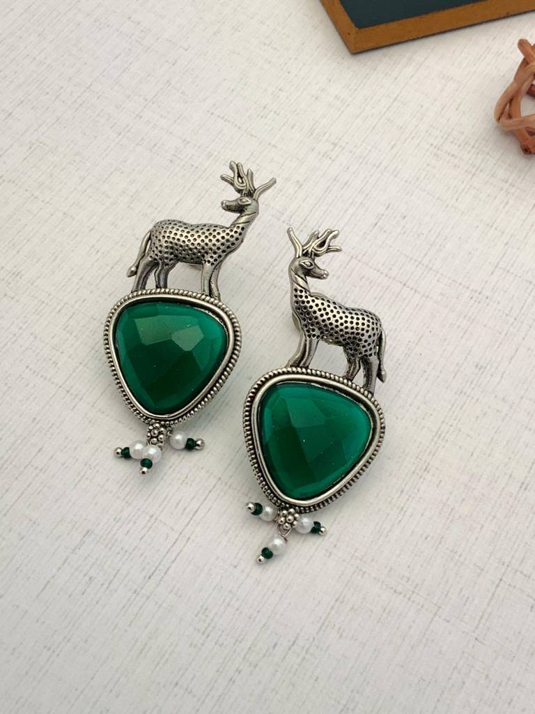 Elegant German Silver Plated Drop Earrings-Gsearringkc95Greenr02 : GSEarringKC95GreenR02