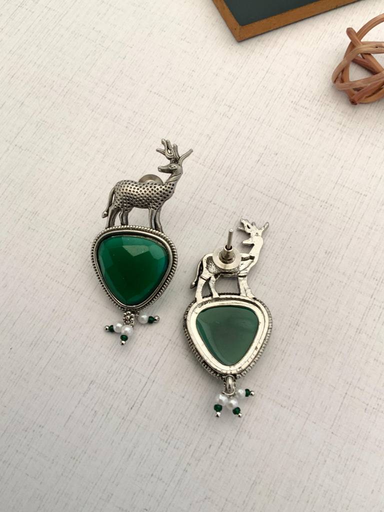 Elegant German Silver Plated Drop Earrings-Gsearringkc95Greenr02 : GSEarringKC95GreenR02