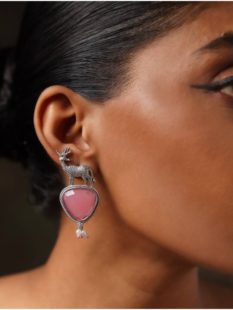 Dashing German Silver Earrings For Women : GSEarringKC95Pink