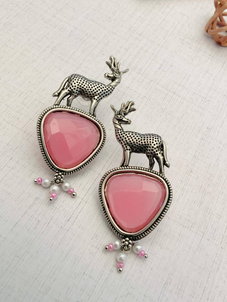 Dashing German Silver Earrings For Women : GSEarringKC95Pink