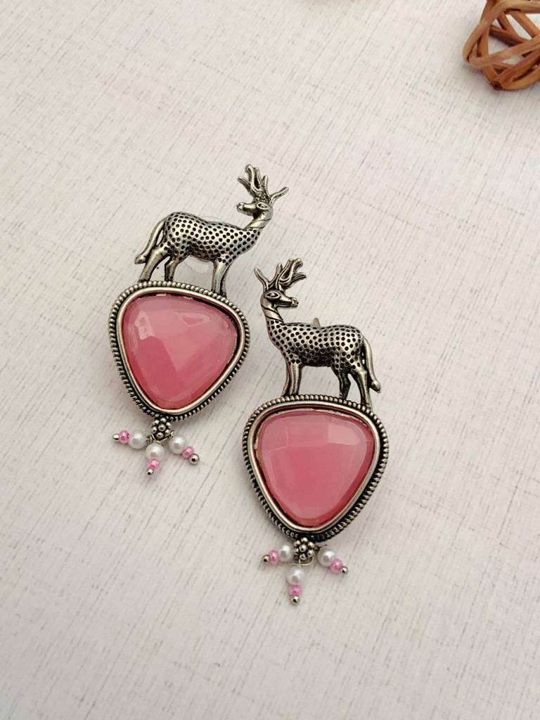 Dashing German Silver Earrings For Women : GSEarringKC95Pink