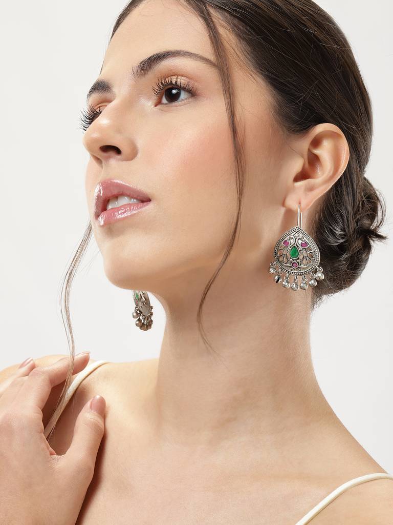 German Silver Enthralling Earrings Designs For Women : GSEarringKC99Multi