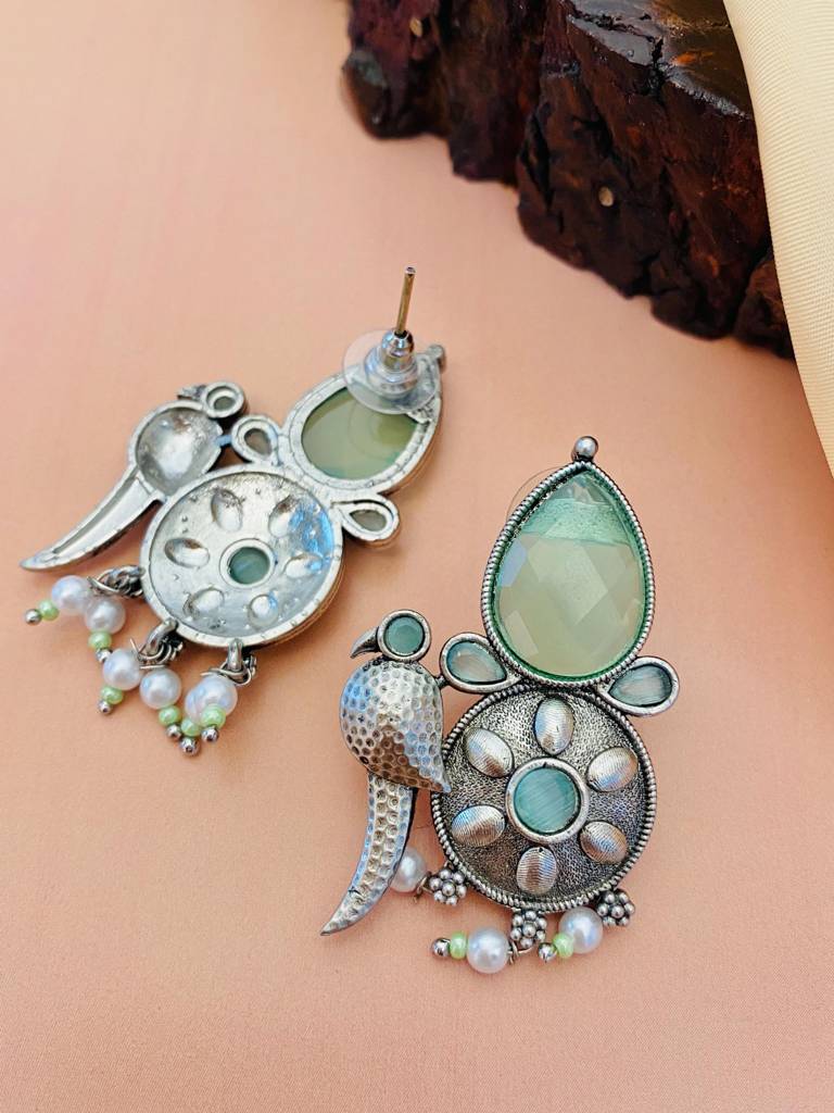 Sophisticated German Silver Plated Pendant Set-Gspskc172Greenr01 : GSPSKC172GreenR01