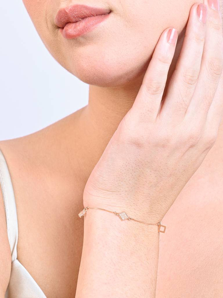 Geometric Rose Gold-Toned Station Bracelet For Women : GULB1881