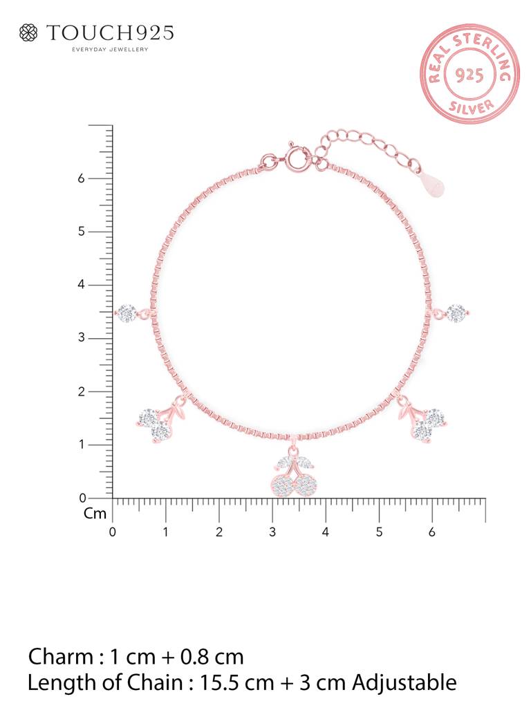 Beautiful Rose Gold-Toned Cherry Dangle Charm Bracelet : GVLB1988