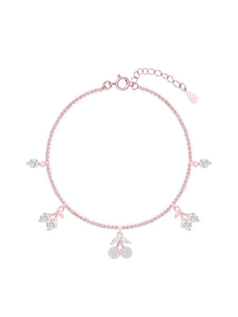 Beautiful Rose Gold-Toned Cherry Dangle Charm Bracelet : GVLB1988