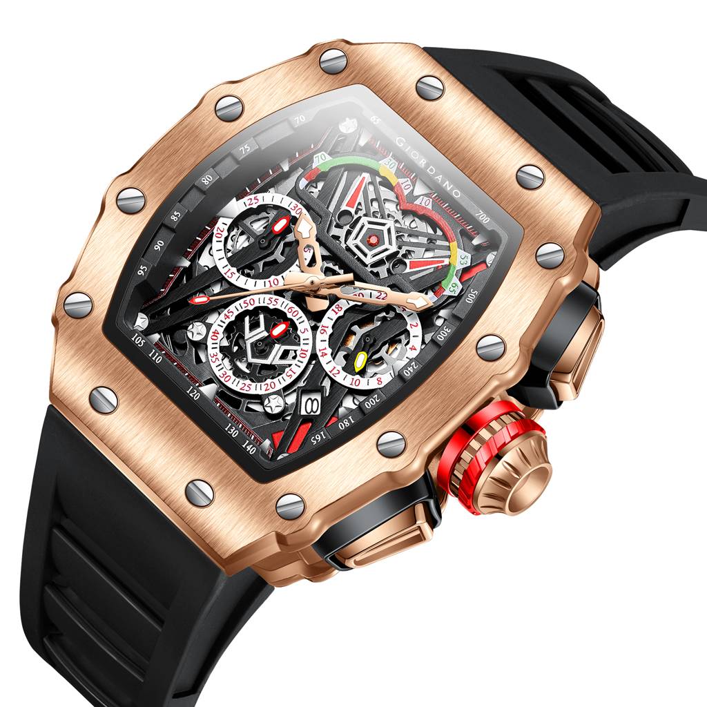 Giordano Multifunction Watch For Men With Day, Date, And 24-Hour Sub-Dial, Water Resistant Square Dial Unique De : GZ-50120-02