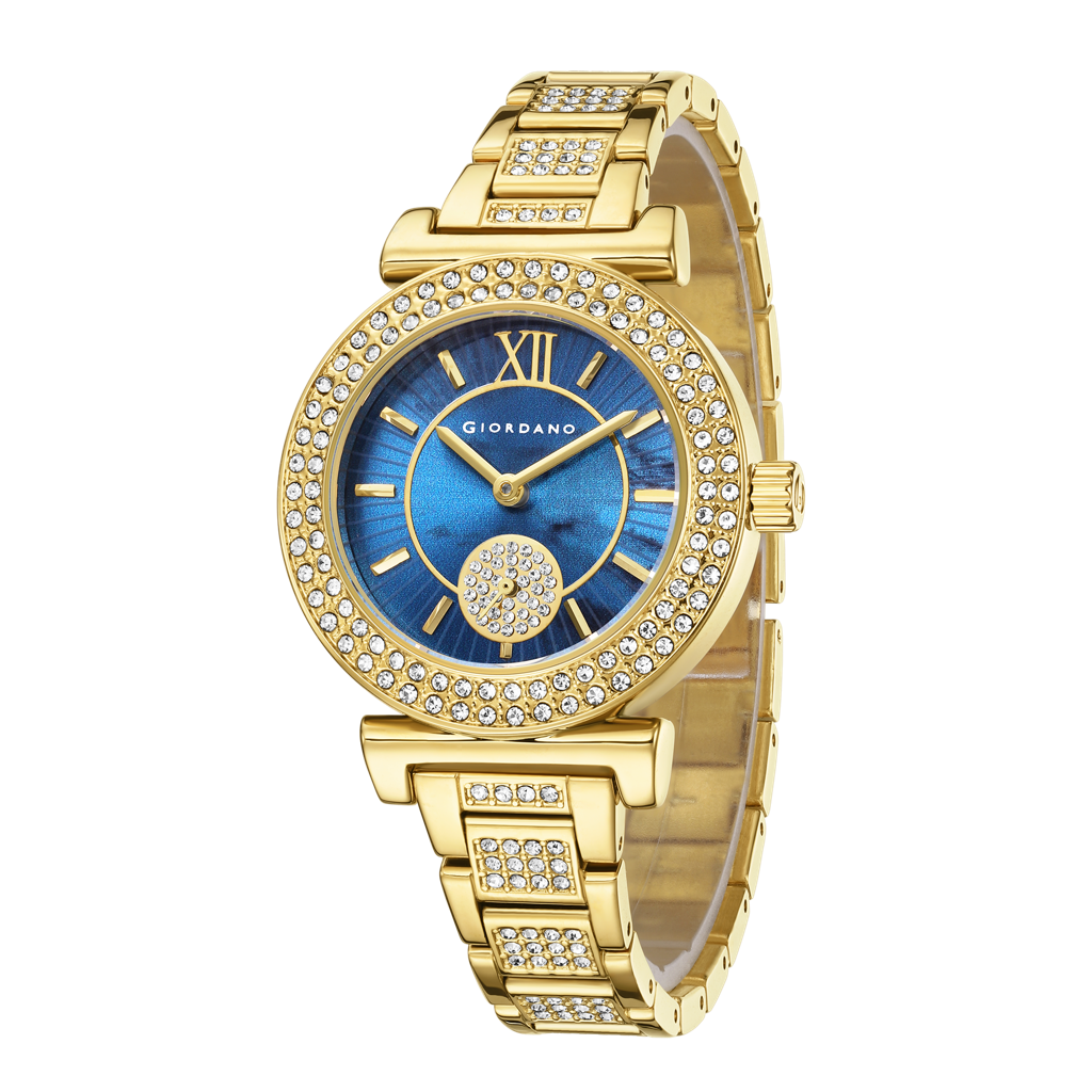 Giordano Luxury Analog Watch For Women - Elegant Crystal Design With Sub Dial And Diamond Studed Statinless Stee : GZ-60086-22