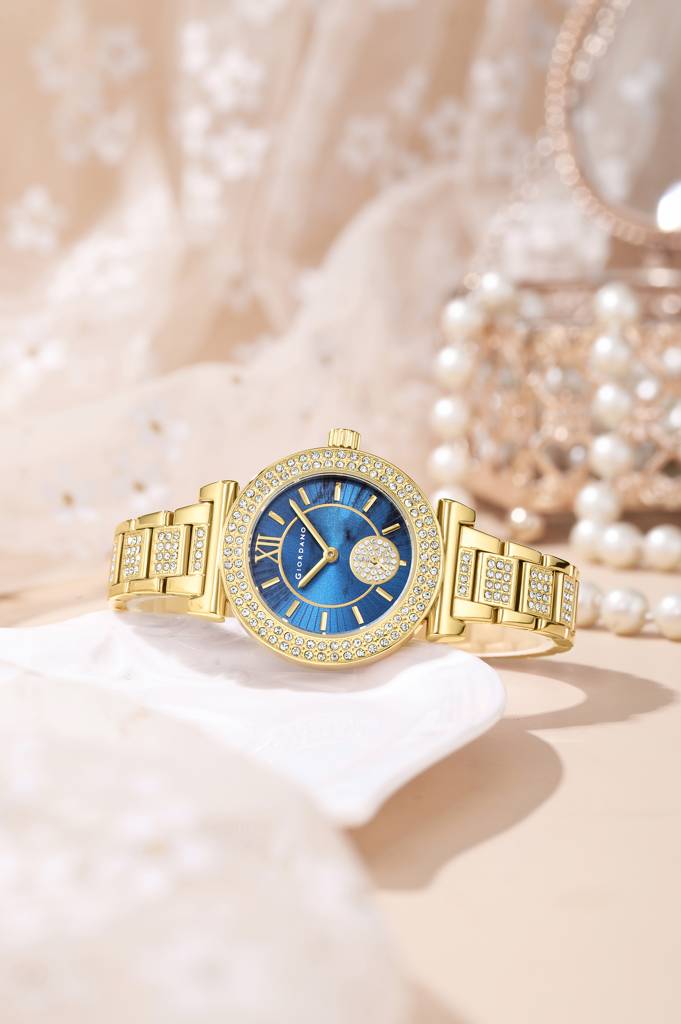 Giordano Luxury Analog Watch For Women - Elegant Crystal Design With Sub Dial And Diamond Studed Statinless Stee : GZ-60086-22