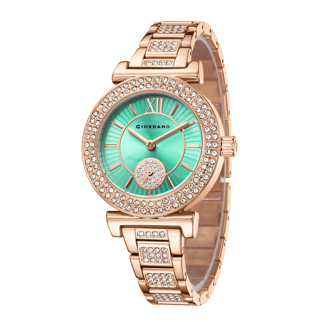 Giordano Luxury Analog Watch For Women - Elegant Crystal Design With Sub Dial And Diamond Studed Statinless Stee : GZ-60086-33