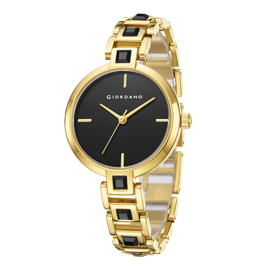 Giordano Luxury Watch For Women Â Sleek Dial With Gold Accents And Two-Tone Stone Studded Stainless Steel Stra : GZ-60088-11