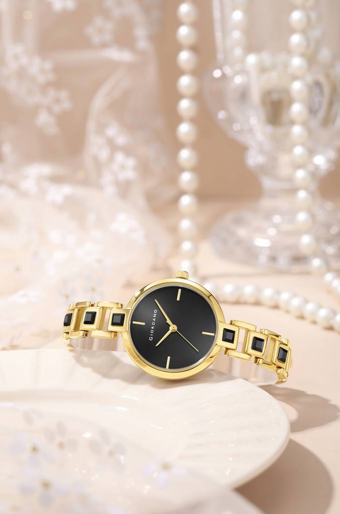 Giordano Luxury Watch For Women Â Sleek Dial With Gold Accents And Two-Tone Stone Studded Stainless Steel Stra : GZ-60088-11