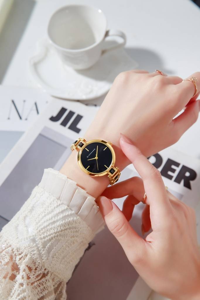 Giordano Luxury Watch For Women Â Sleek Dial With Gold Accents And Two-Tone Stone Studded Stainless Steel Stra : GZ-60088-11