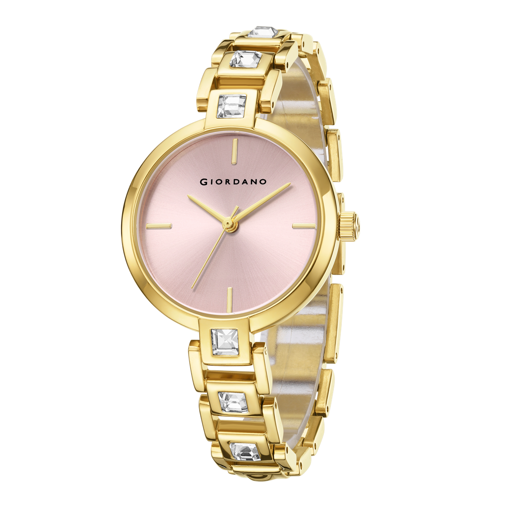 Giordano Luxury Watch For Women Â Sleek Dial With Gold Accents And Two-Tone Stone Studded Stainless Steel Stra : GZ-60088-22