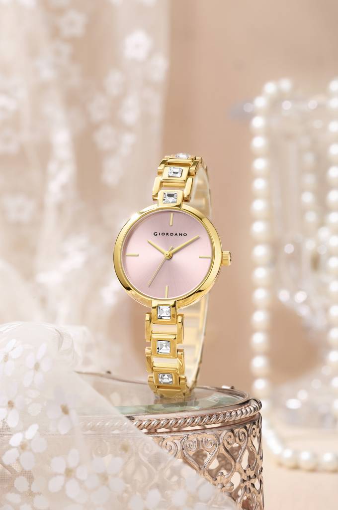 Giordano Luxury Watch For Women Â Sleek Dial With Gold Accents And Two-Tone Stone Studded Stainless Steel Stra : GZ-60088-22