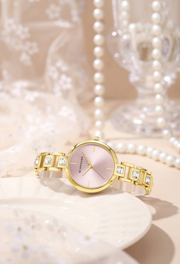 Giordano Luxury Watch For Women Â Sleek Dial With Gold Accents And Two-Tone Stone Studded Stainless Steel Stra : GZ-60088-22
