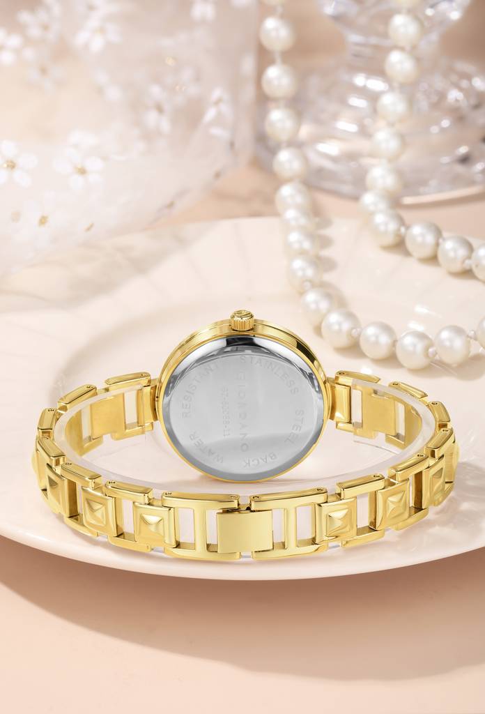 Giordano Luxury Watch For Women Â Sleek Dial With Gold Accents And Two-Tone Stone Studded Stainless Steel Stra : GZ-60088-22