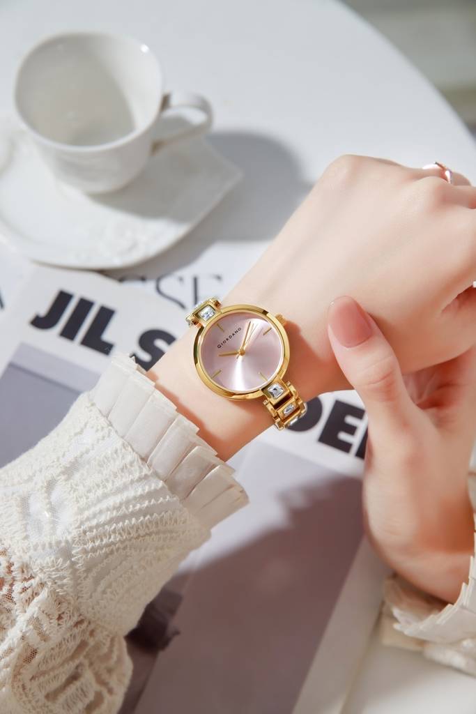 Giordano Luxury Watch For Women Â Sleek Dial With Gold Accents And Two-Tone Stone Studded Stainless Steel Stra : GZ-60088-22