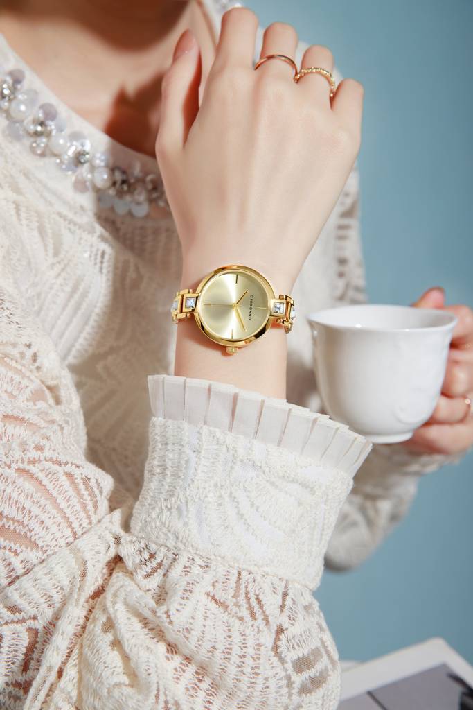 Giordano Luxury Watch For Women Â Sleek Dial With Gold Accents And Two-Tone Stone Studded Stainless Steel Stra : GZ-60088-33