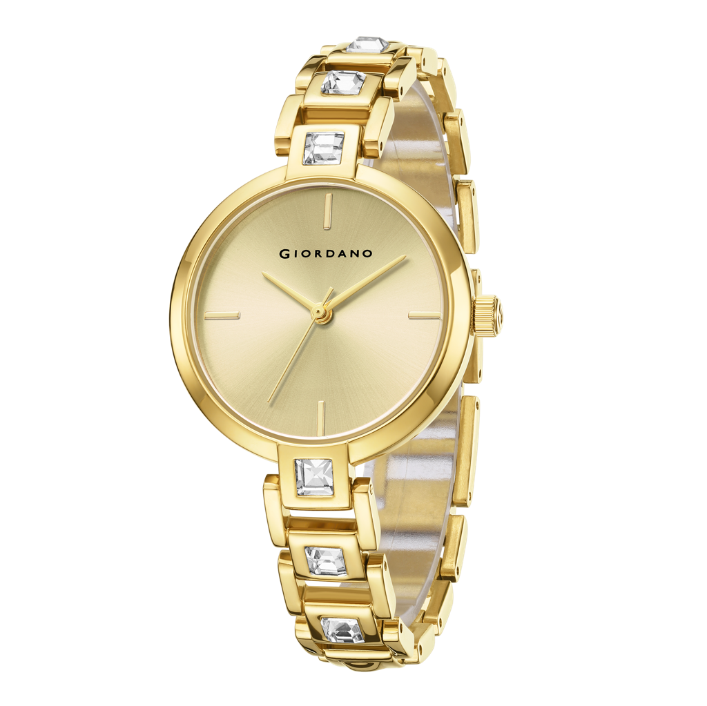 Giordano Luxury Watch For Women Â Sleek Dial With Gold Accents And Two-Tone Stone Studded Stainless Steel Stra : GZ-60088-33