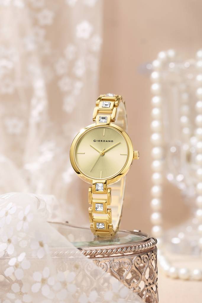 Giordano Luxury Watch For Women Â Sleek Dial With Gold Accents And Two-Tone Stone Studded Stainless Steel Stra : GZ-60088-33