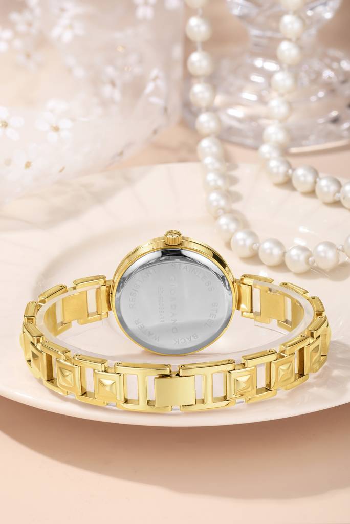Giordano Luxury Watch For Women Â Sleek Dial With Gold Accents And Two-Tone Stone Studded Stainless Steel Stra : GZ-60088-33