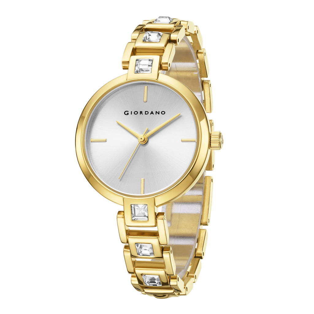 Giordano Luxury Watch For Women Â Sleek Dial With Gold Accents And Two-Tone Stone Studded Stainless Steel Stra : GZ-60088-44
