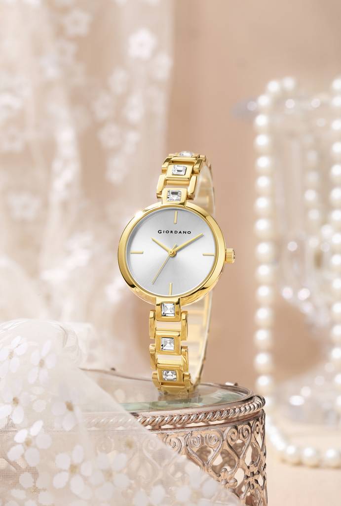 Giordano Luxury Watch For Women Â Sleek Dial With Gold Accents And Two-Tone Stone Studded Stainless Steel Stra : GZ-60088-44