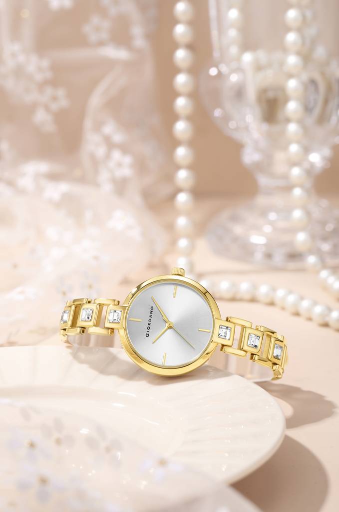 Giordano Luxury Watch For Women Â Sleek Dial With Gold Accents And Two-Tone Stone Studded Stainless Steel Stra : GZ-60088-44