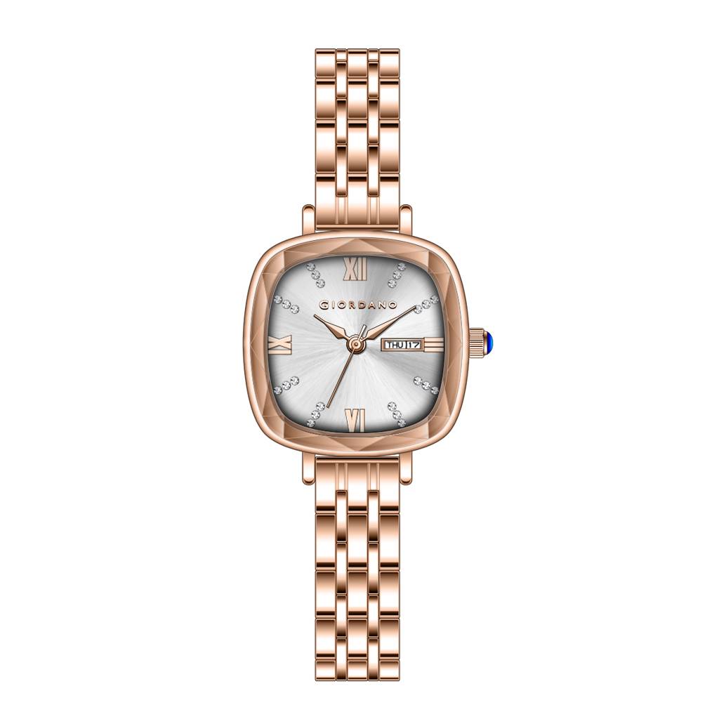 Giordano Elegant Square Rose Gold Watch For Women Â Crystal & Roman Hour Markers, Day-Date Display, Stainless  : GZ-60097-55